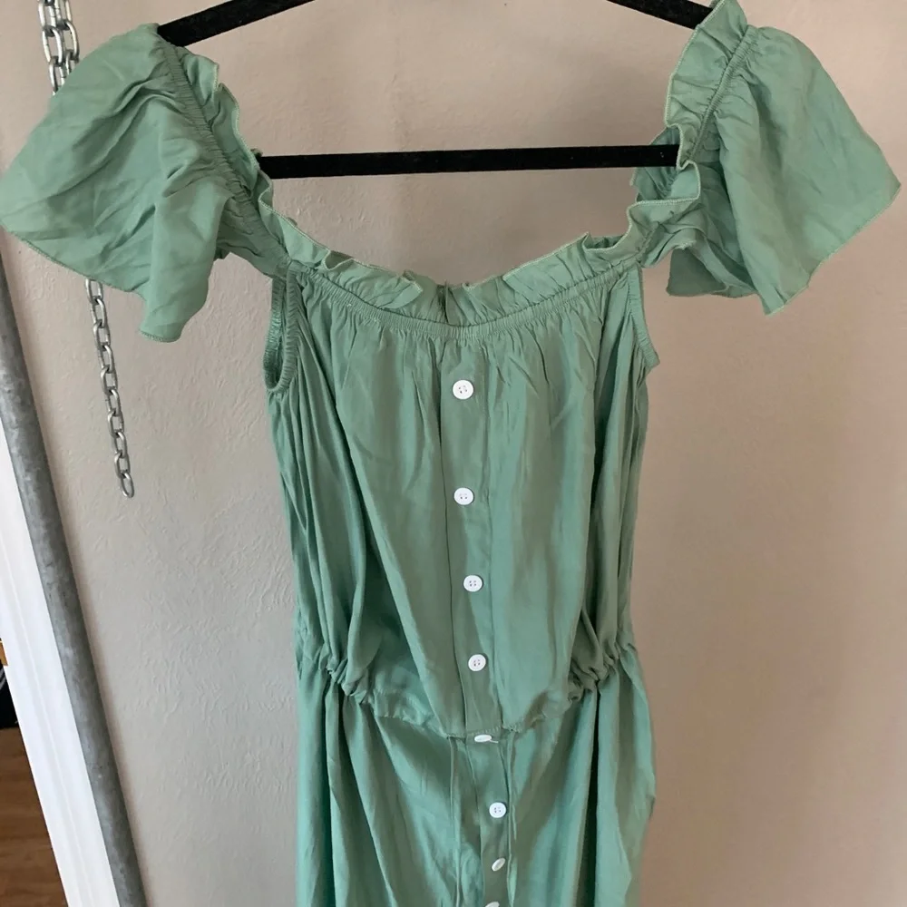 Stunning light sage green ruffle maxi dress country summer southern belle M NEW - Picture 6 of 14